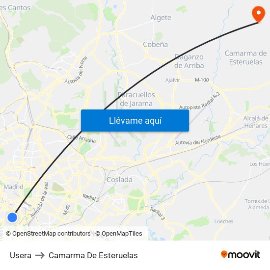 Usera to Camarma De Esteruelas map