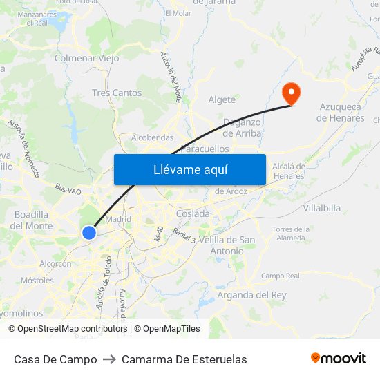 Casa De Campo to Camarma De Esteruelas map