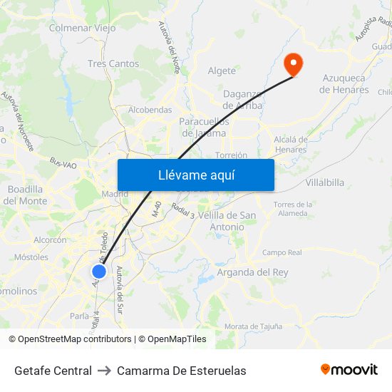 Getafe Central to Camarma De Esteruelas map