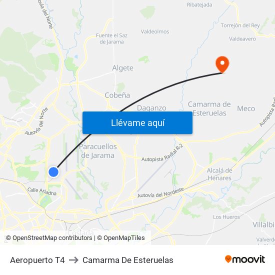 Aeropuerto T4 to Camarma De Esteruelas map