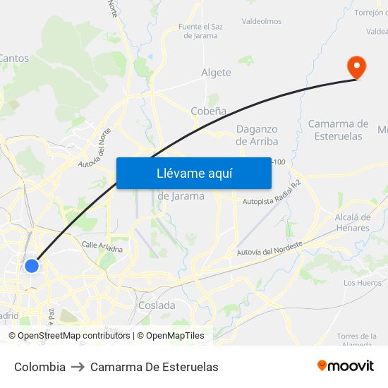 Colombia to Camarma De Esteruelas map