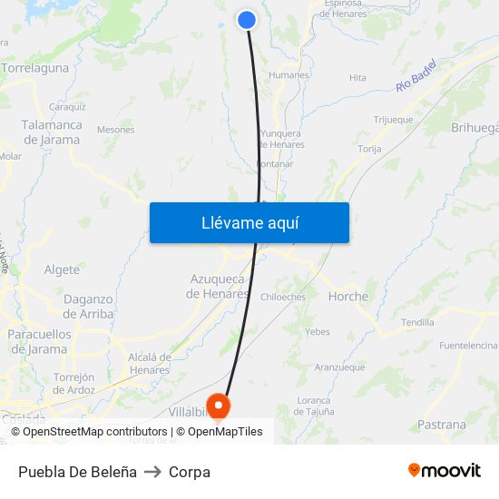 Puebla De Beleña to Corpa map