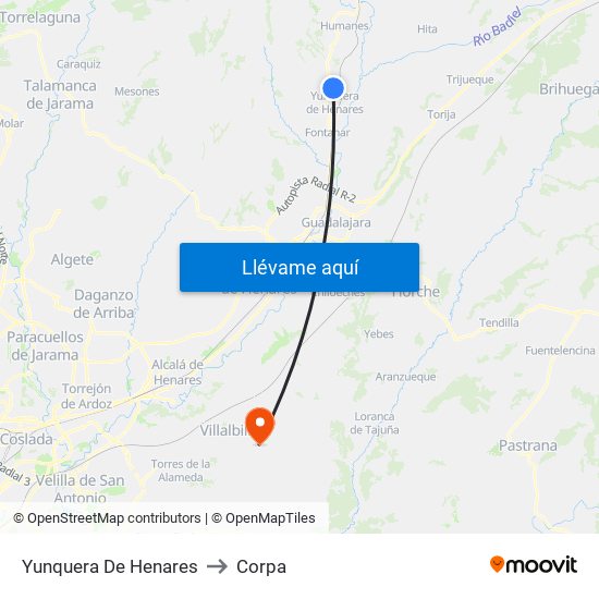 Yunquera De Henares to Corpa map