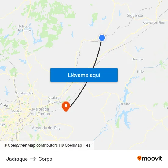 Jadraque to Corpa map