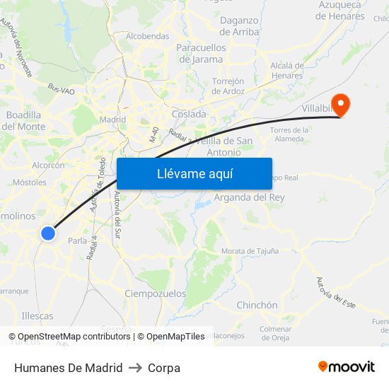 Humanes De Madrid to Corpa map