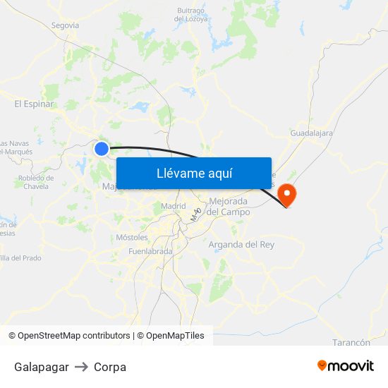 Galapagar to Corpa map