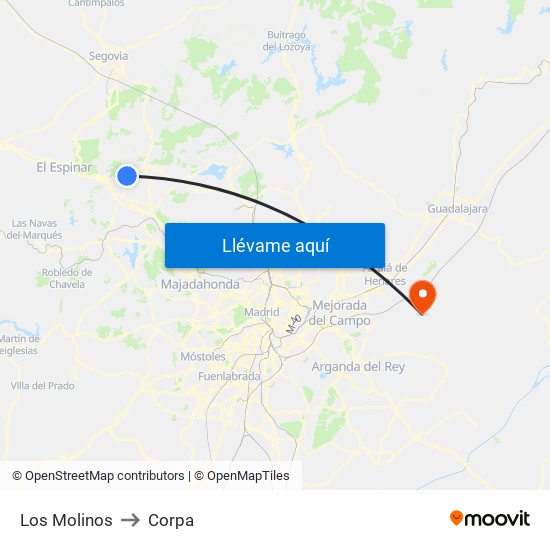 Los Molinos to Corpa map