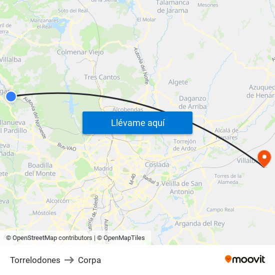 Torrelodones to Corpa map