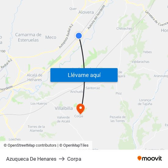 Azuqueca De Henares to Corpa map