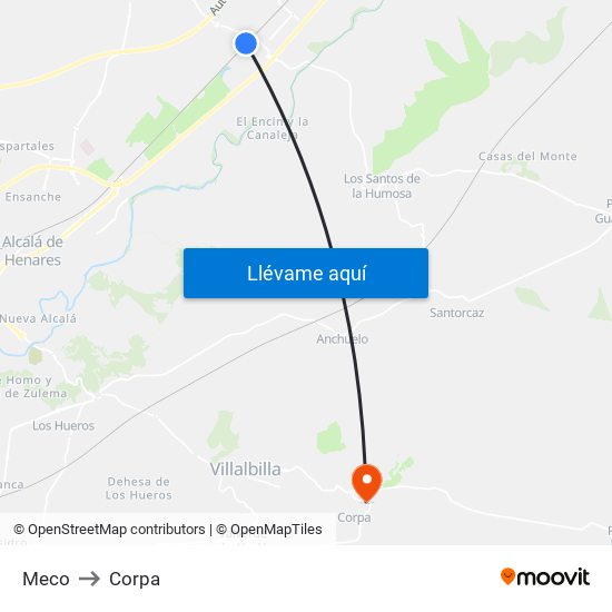 Meco to Corpa map