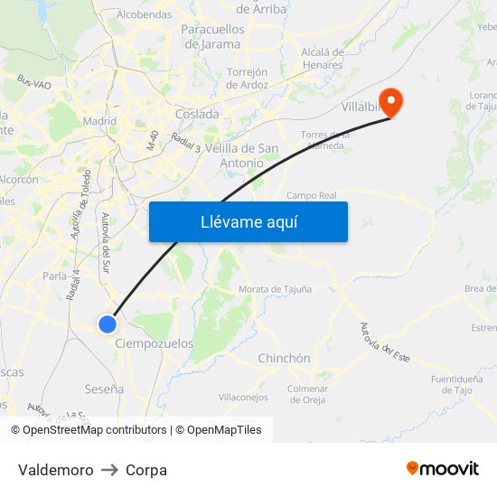 Valdemoro to Corpa map