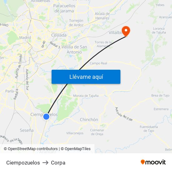 Ciempozuelos to Corpa map