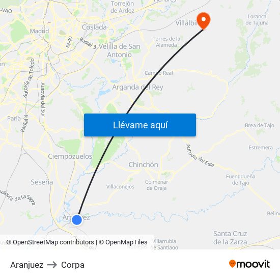 Aranjuez to Corpa map