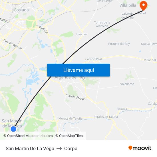 San Martín De La Vega to Corpa map