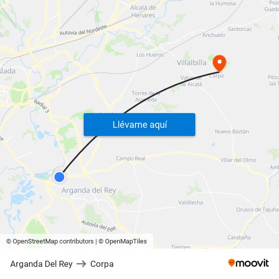 Arganda Del Rey to Corpa map