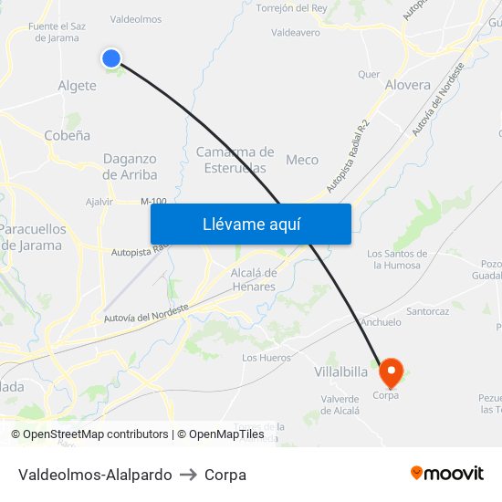 Valdeolmos-Alalpardo to Corpa map