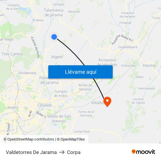 Valdetorres De Jarama to Corpa map