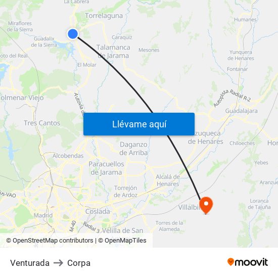 Venturada to Corpa map