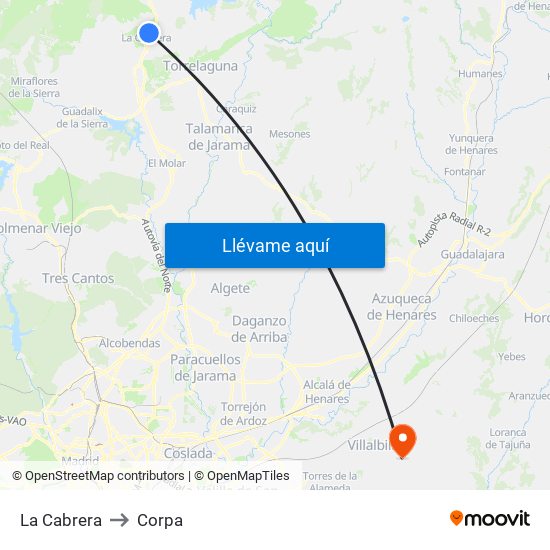 La Cabrera to Corpa map