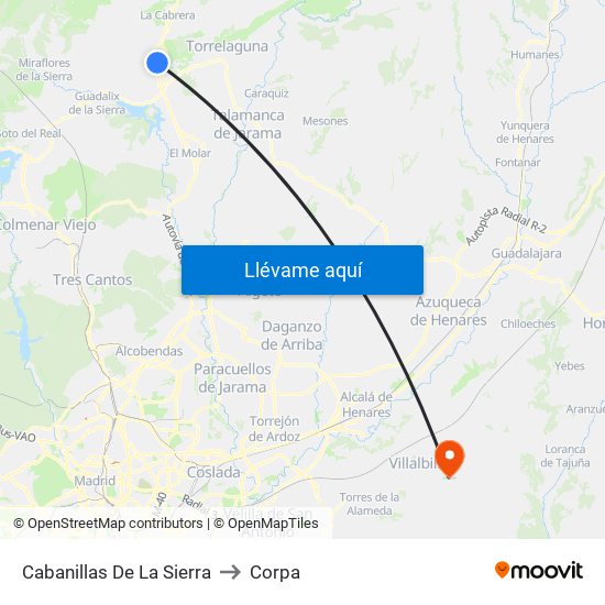 Cabanillas De La Sierra to Corpa map