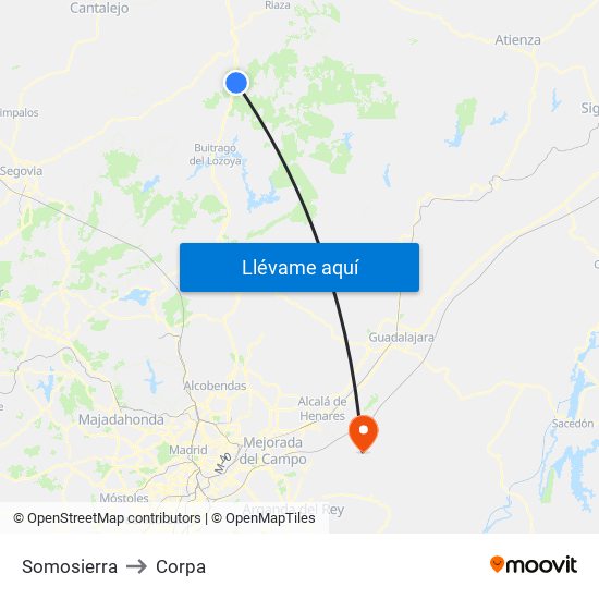 Somosierra to Corpa map