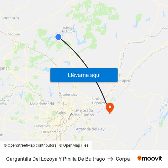 Gargantilla Del Lozoya Y Pinilla De Buitrago to Corpa map