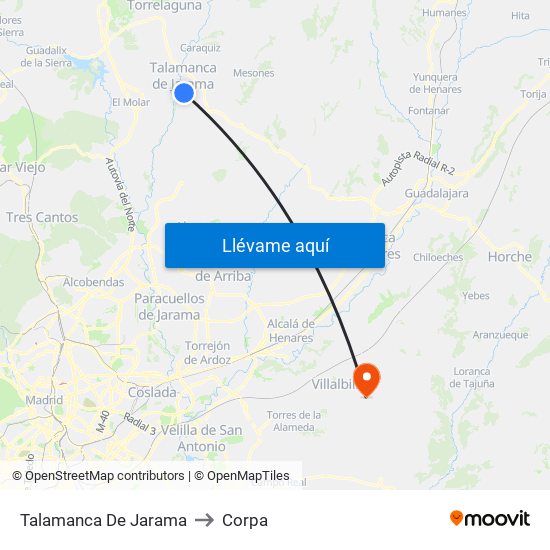 Talamanca De Jarama to Corpa map