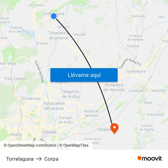 Torrelaguna to Corpa map