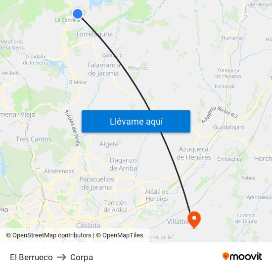 El Berrueco to Corpa map