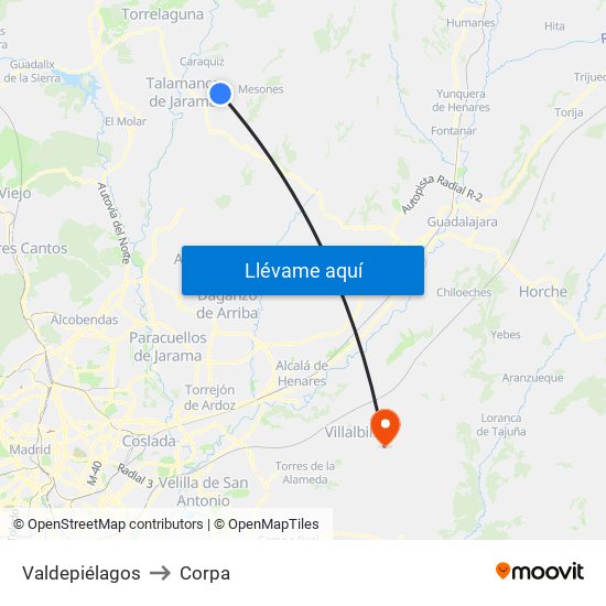 Valdepiélagos to Corpa map