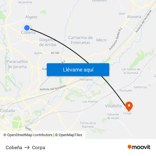 Cobeña to Corpa map