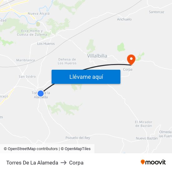 Torres De La Alameda to Corpa map