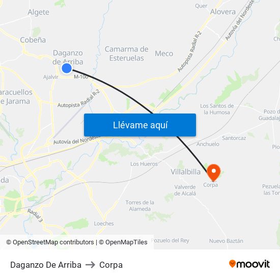 Daganzo De Arriba to Corpa map