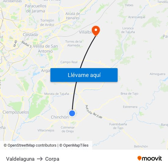 Valdelaguna to Corpa map