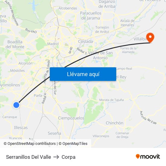 Serranillos Del Valle to Corpa map