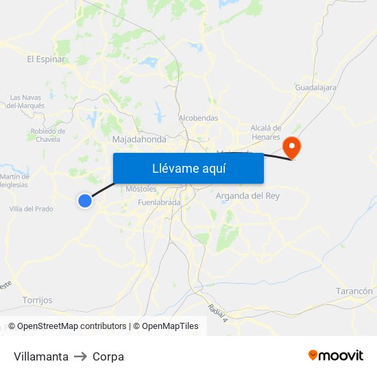 Villamanta to Corpa map