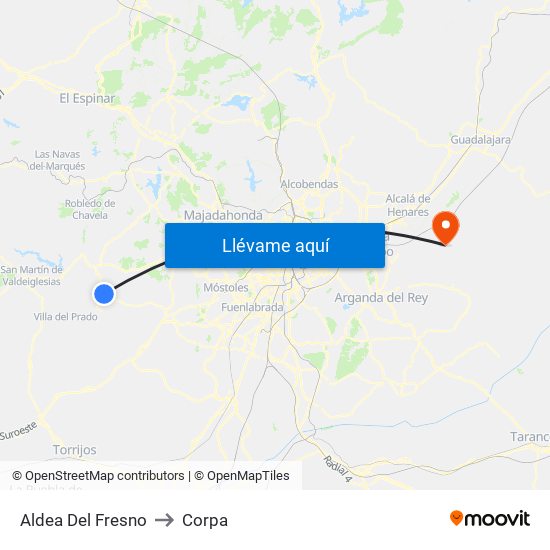 Aldea Del Fresno to Corpa map