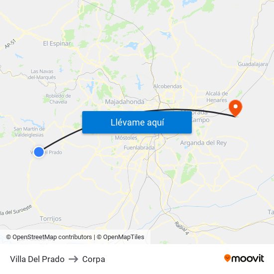 Villa Del Prado to Corpa map