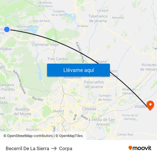 Becerril De La Sierra to Corpa map