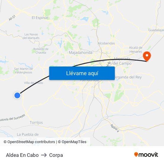 Aldea En Cabo to Corpa map