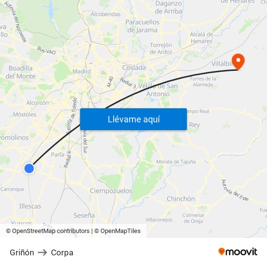 Griñón to Corpa map