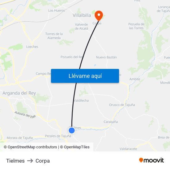 Tielmes to Corpa map