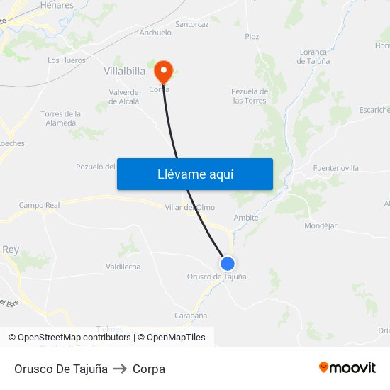 Orusco De Tajuña to Corpa map
