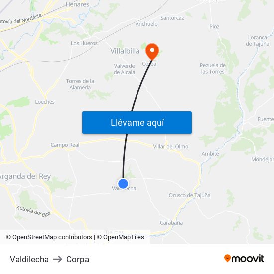 Valdilecha to Corpa map