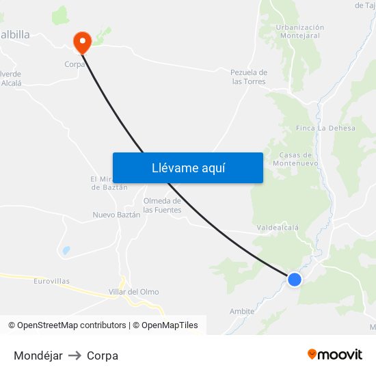 Mondéjar to Corpa map