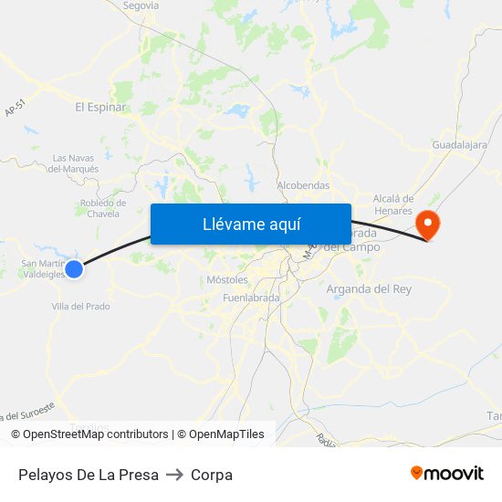 Pelayos De La Presa to Corpa map