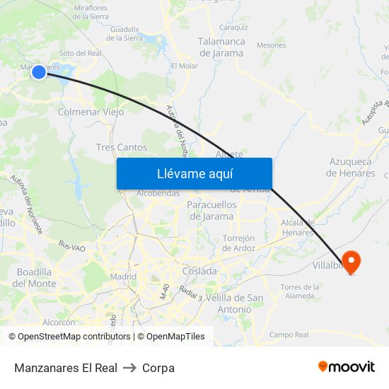 Manzanares El Real to Corpa map
