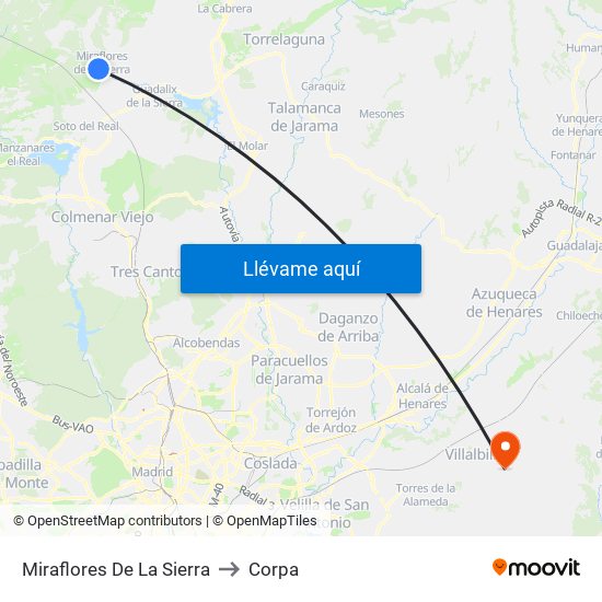 Miraflores De La Sierra to Corpa map