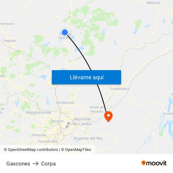 Gascones to Corpa map