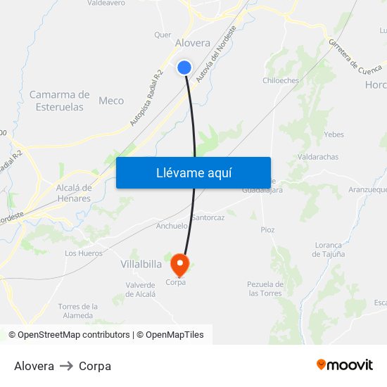 Alovera to Corpa map